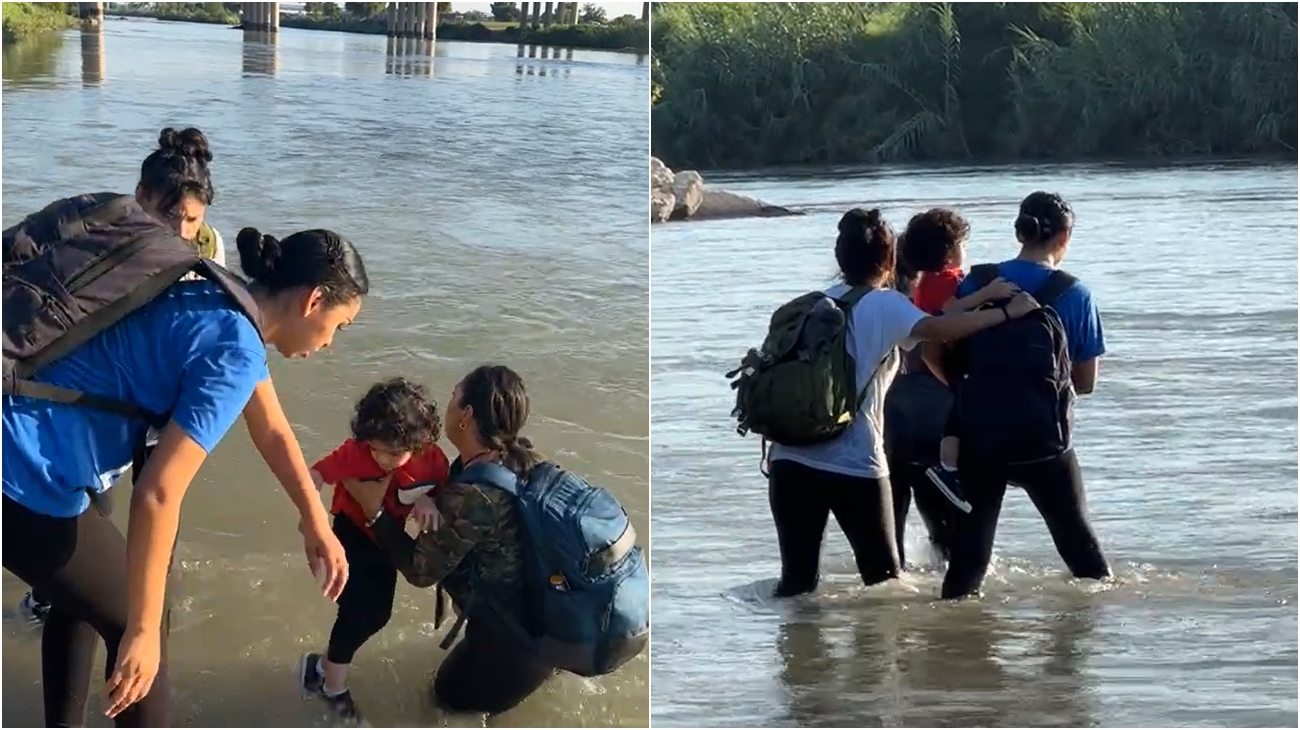 Tres mujeres desafían la fuerza del río Bravo con un niño pequeño para cruzar a EEUU (video)