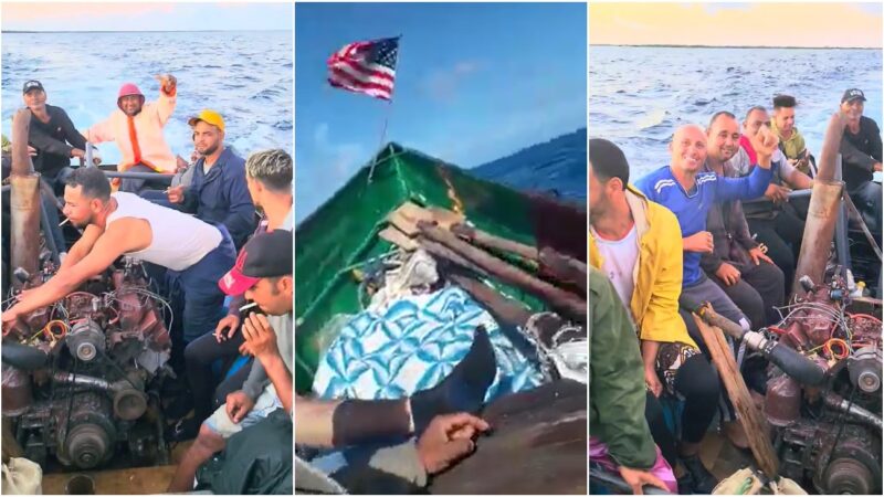 Un grupo de cubanos toca tierra en EEUU en una balsa con motor de camión ruso (video)