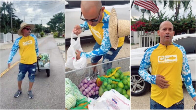 Viral: Cubano sale adelante en EEUU vendiendo frutas cada día desde bien temprano (video)