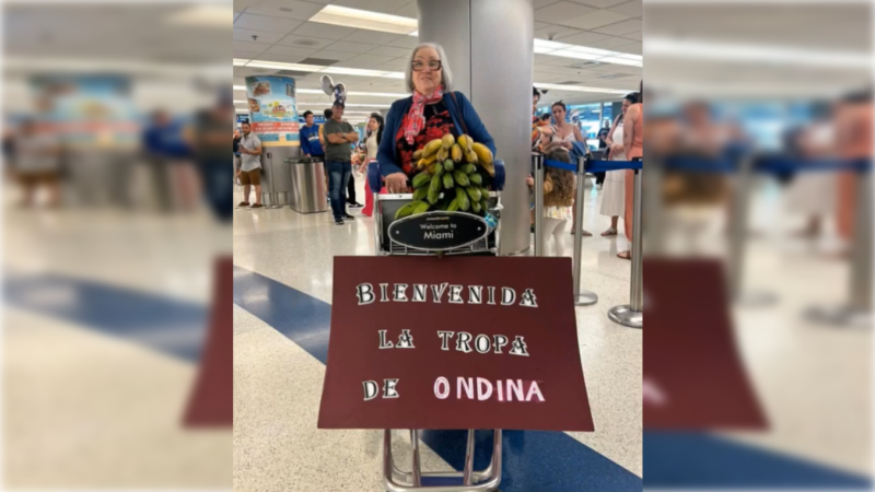 Miami: Cubana separada de su hermano por 54 años lo recibe con un racimo de plátano (video)